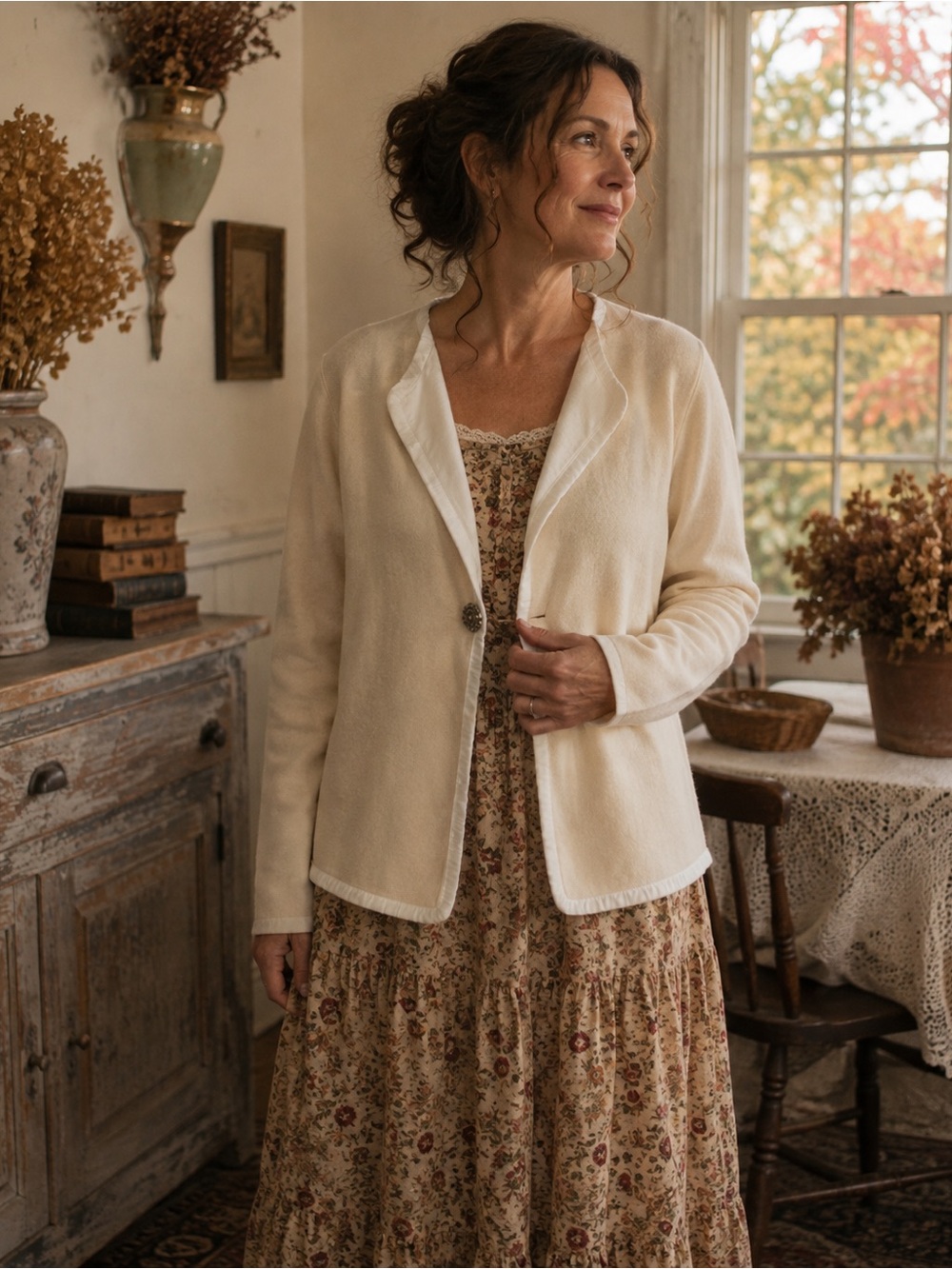 Vintage April Cornell Lambswool Angora Knit Jacket Cardigan Cream Small
